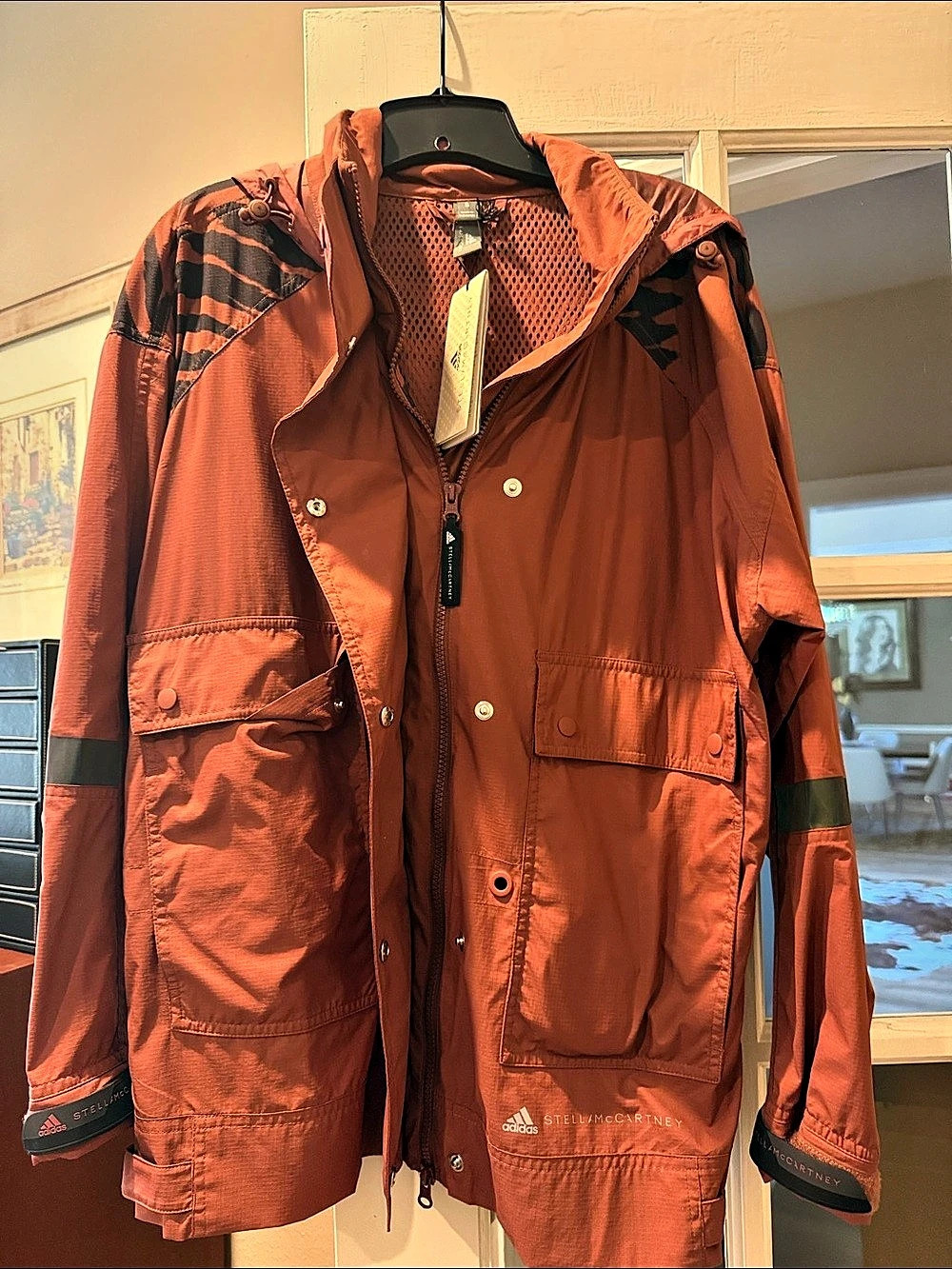 NWT Adidas Stella McCartney Wind Jacket/ Windbreaker Clay Red & Black Size Smal
